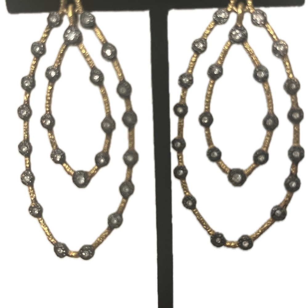 Alexis Bittar Gold and Gunmetal Crystal Earrings - Picture 4 of 4